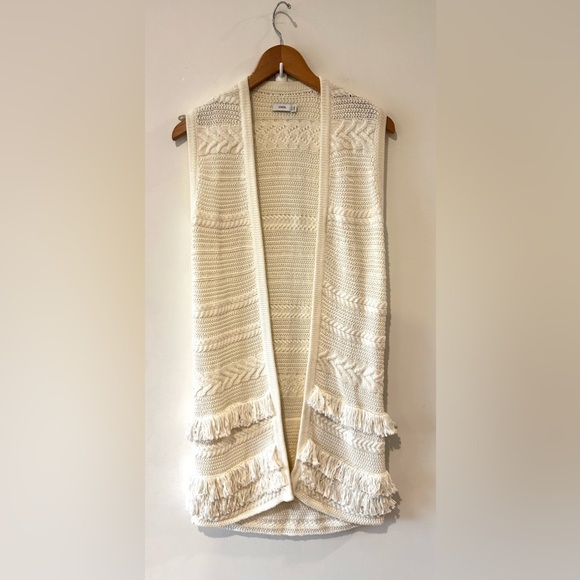 Vince Sweaters - VINCE. 100% Cotton Fringe Knit Boho Cream Long Sweater Vest | XS |